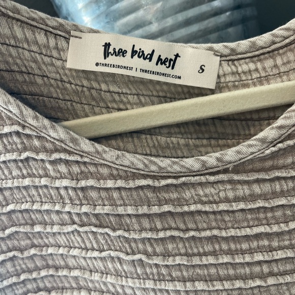 Three Birds Nest Textured/Gauze Tan Dress - Picture 3 of 4